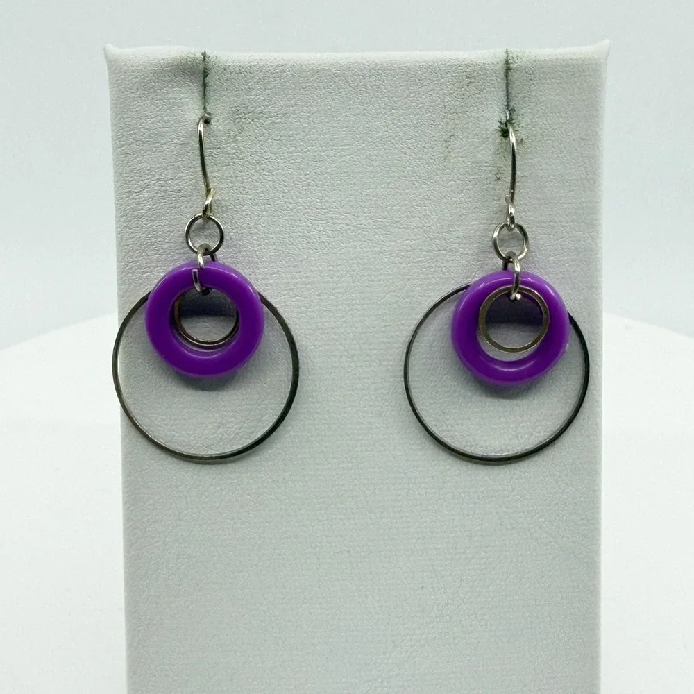 Vibrant Purple Ring Dangle Earrings Statement Geometric Boho Y2K Minimalist Chic